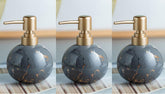 UMAI Liquid Soap Dispenser | Stoneware | Bathroom Sanitizer, Lotion, Shampoo Dispenser | Ceramic Handwash Bottle for Kitchen | Soap Dispenser for Wash Basin | Bathroom Accessories (Pack of 3)